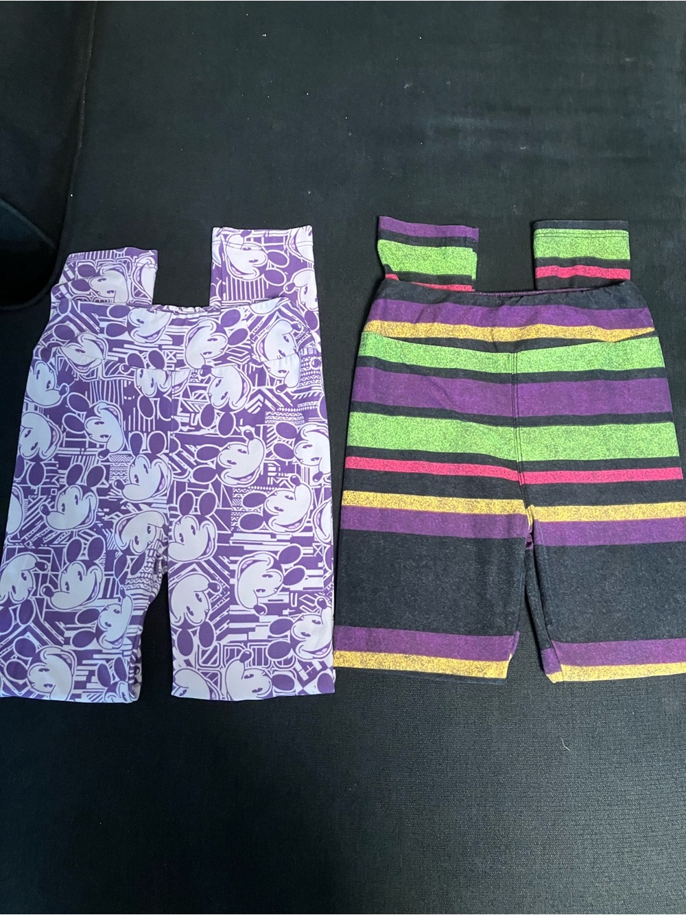 Lularoe Girls Purple Striped & Mickey Leggings